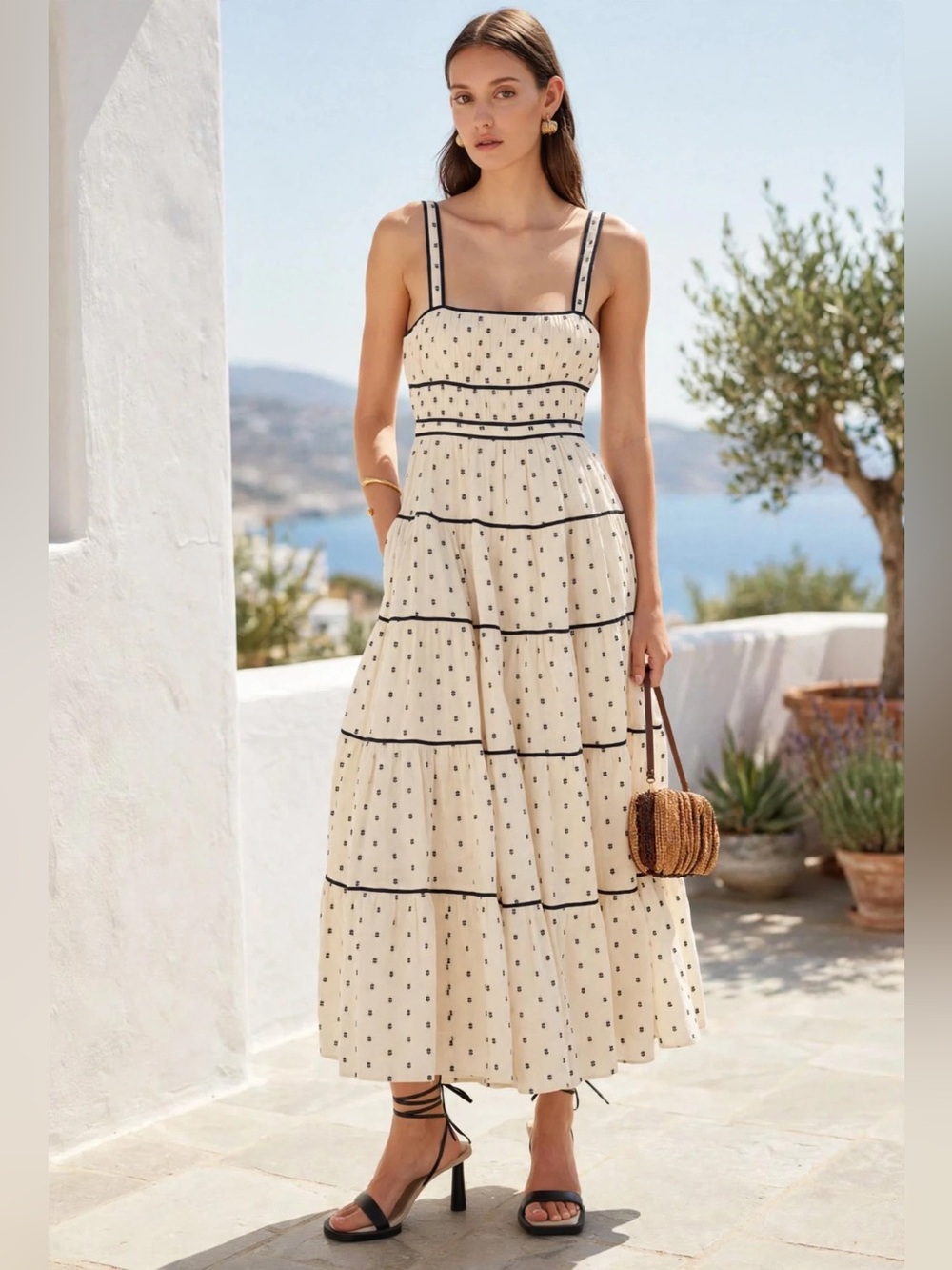 Ulla Johnson Clemente Dress
Elegant Cream Maxi Sundress with Black Sz 4 - Picture 5 of 15